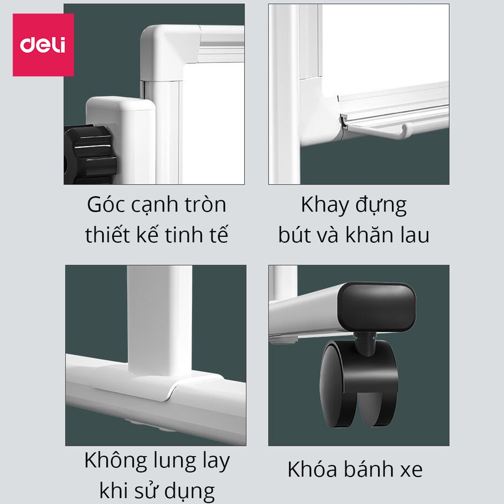 [Tặng Nam Châm + Bút Lông + Lau Bảng] Bảng Từ Trắng Hai Mặt Xoay 360 Độ Có Chân Di Động Chữ H Điều Chỉnh Cao Thấp Deli - Bảng Flipchart - Phù Hợp Trường Học, Văn Phòng - Nhiều Kích Cỡ