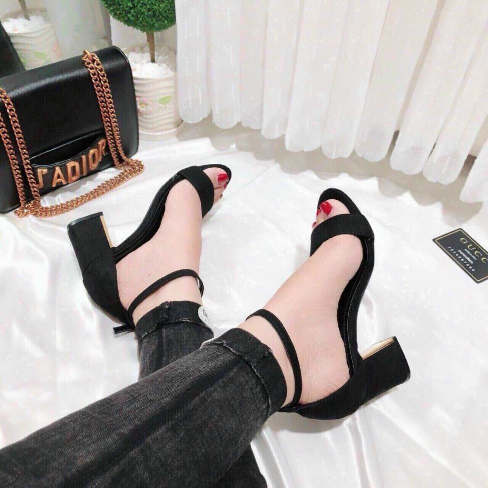 Sanda nữ, Sandal cao gót nữ gót vuông 7P da nỉ mềm, êm chuẩn size