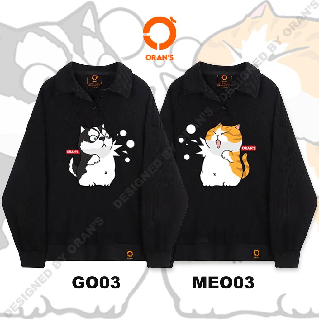 Áo Sweater Polo dài tay in hình chó mèo 03 chất nỉ cotton da cá cao cấp form rộng unisex - ORAN'S SWEATER POLO