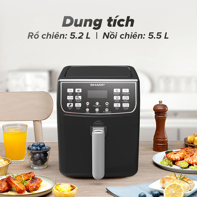 Nồi Chiên Không Dầu Điện Tử Sharp KF-AF55EV-BK (5.2 Lít) – Hàng Chính Hãng