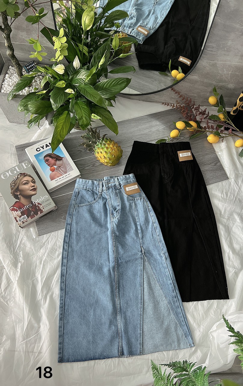 Chân Váy Jeans Dài Xẻ Tà Thời Trang Dành Cho Nữ