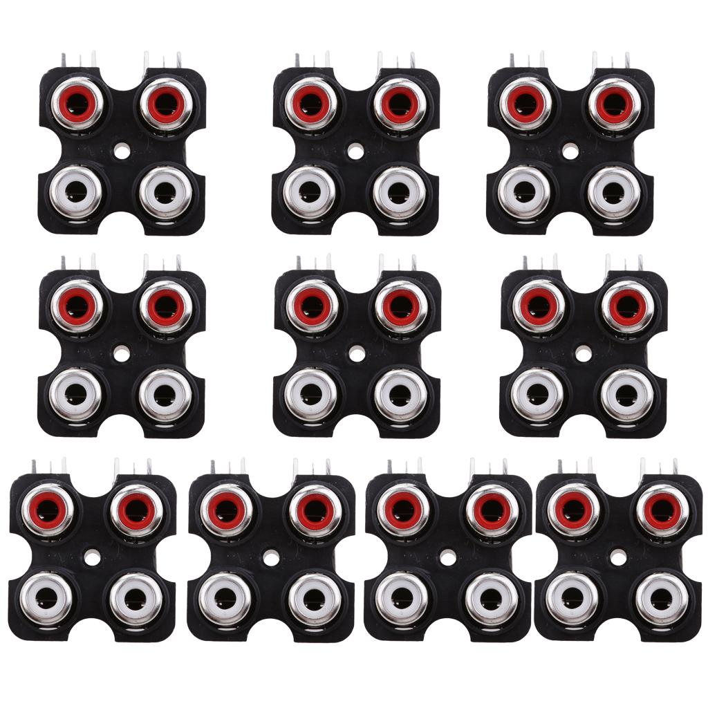 10 Pieces PCB Mount AV Concentric Outlet 4 RCA Female Socket Connector Board