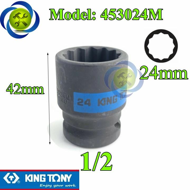 Tuýp 24mm 1/2 Kingtony 453024M loại ngắn 12 cạnh màu đen