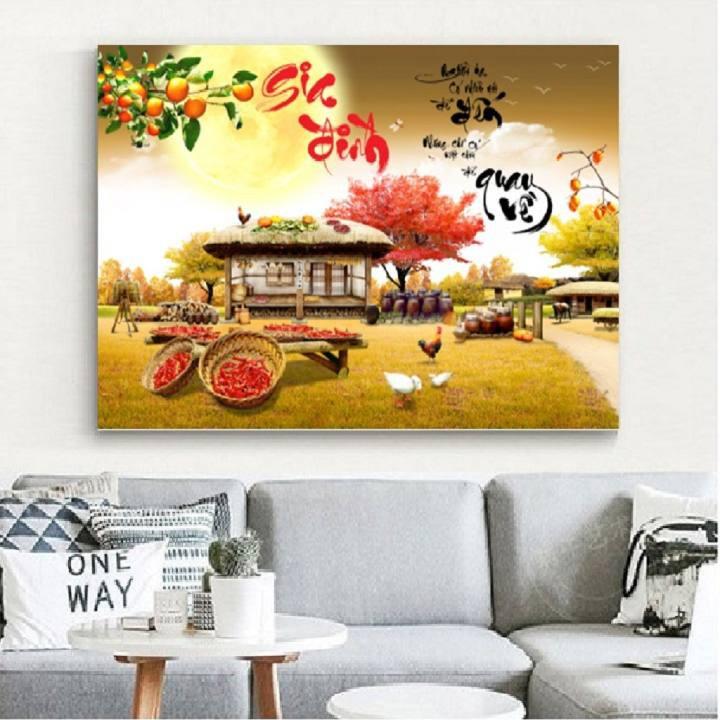 Tranh Đính Đá PHONG CẢNH GIA ĐÌNH HẠNH PHÚC . Kích Thước: 75cm x 55cm