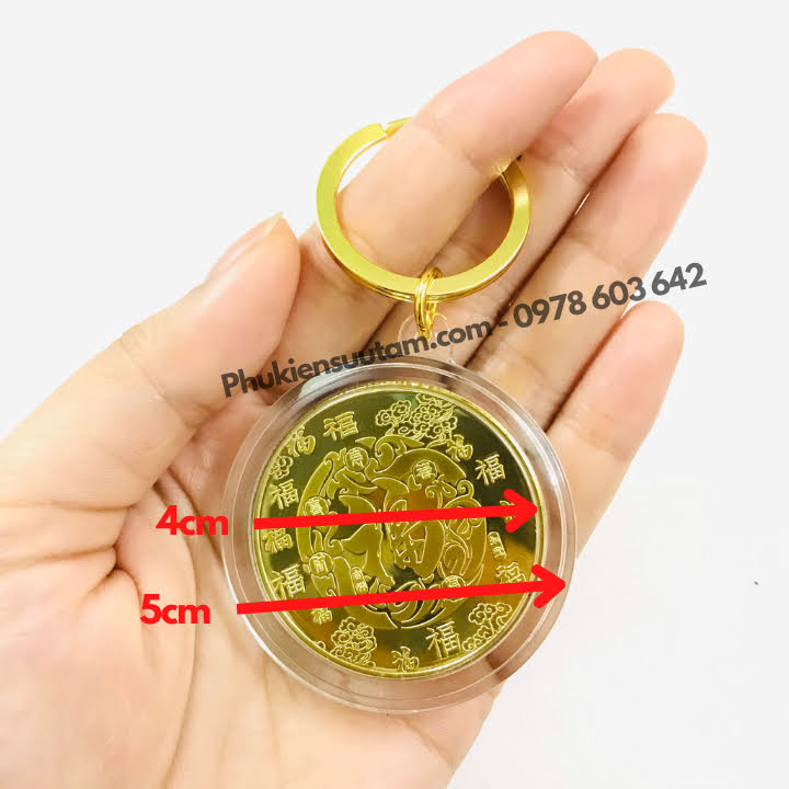 Móc Khóa Xu Tỳ Hưu Mạ Vàng In Màu, đường kính: 5cm, màu vàng - SP005939