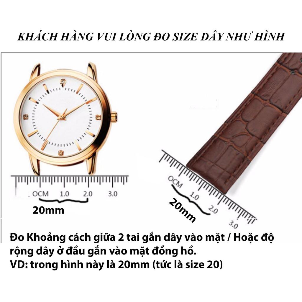 Dây da đồng hồ nam nữ ba bê mỏng BO-07 TRƠN KHÔNG ĐƯỜNG MAY size 10 12 14 16 18 20 22mm nhiều màu