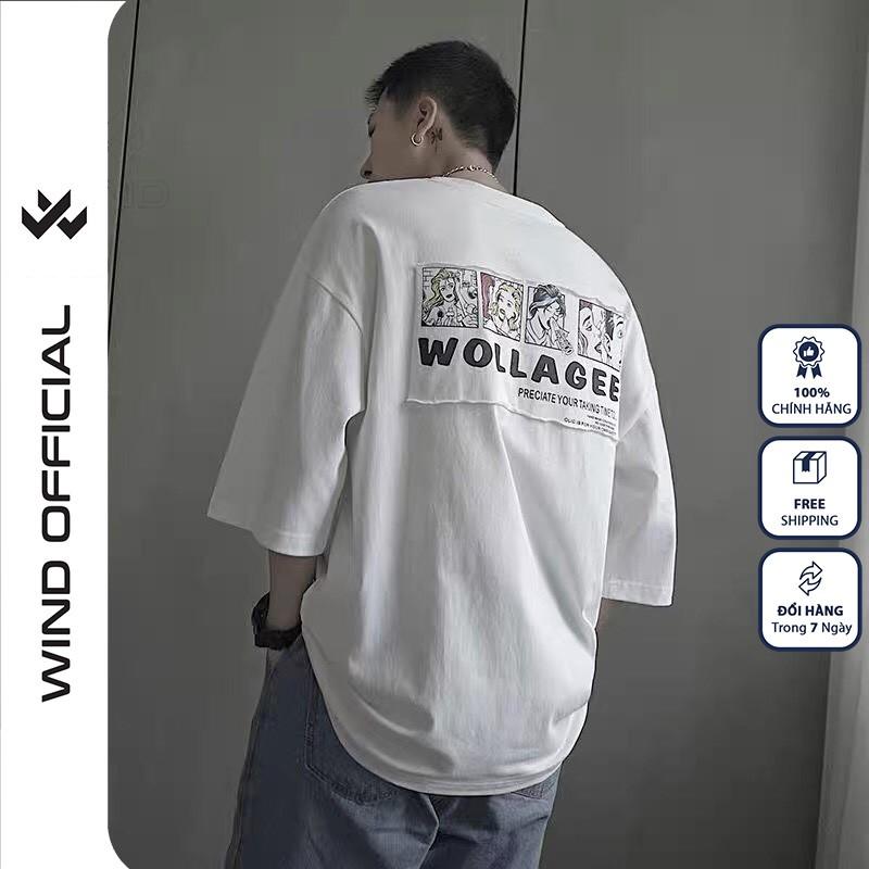 Áo thun tay lỡ WIND unisex form rộng Wollagee thời trang nam nữ oversize ulzzang