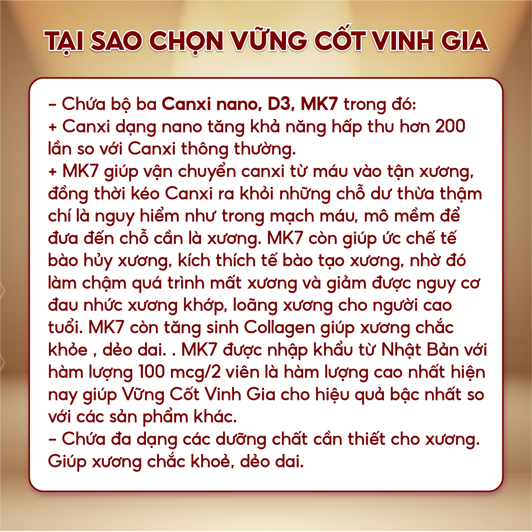 Vững cốt Vinh Gia - Bổ sung canxi, ngăn ngừa loãng xương, gãy xương - hộp 20 viên