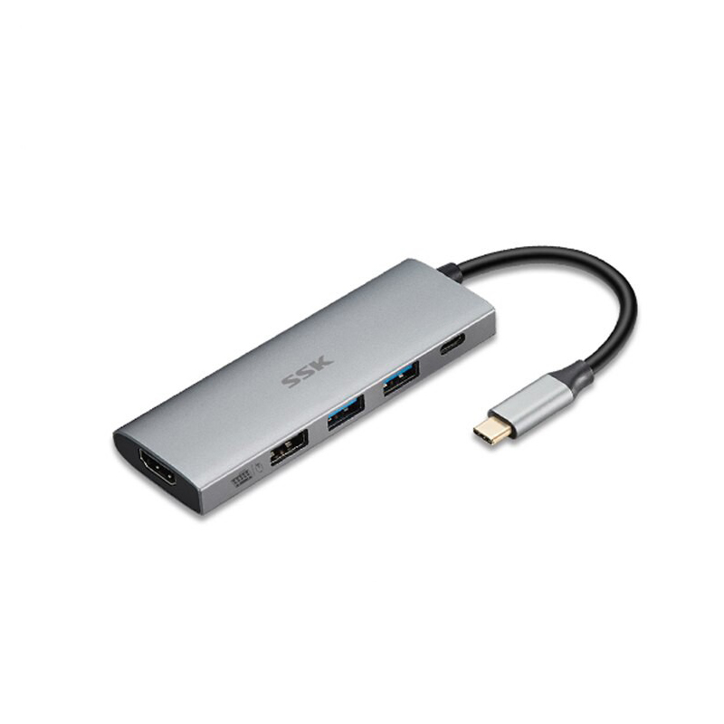 Bộ hub chuyển đa năng SSK SC102 từ TypeC ra USB/HDMI/typeC sạc PD (bạc) HÀNG CHÍNH HÃNG