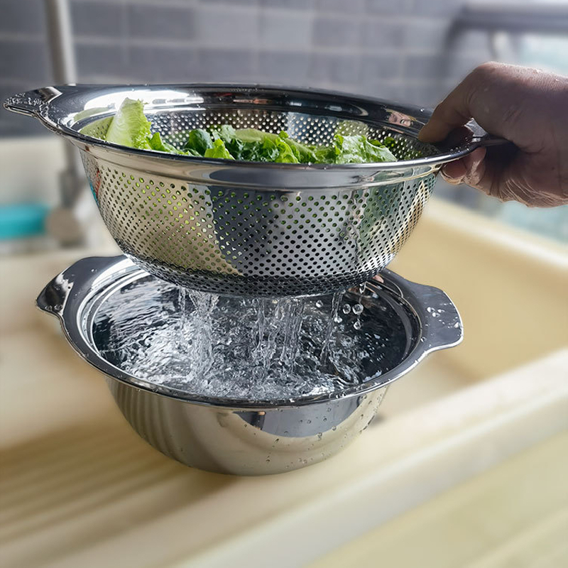 Bộ Rổ Kèm Thau Chockmen Size 27/31cm Inox 304 Cao Cấp Vo Gạo Rửa Rau