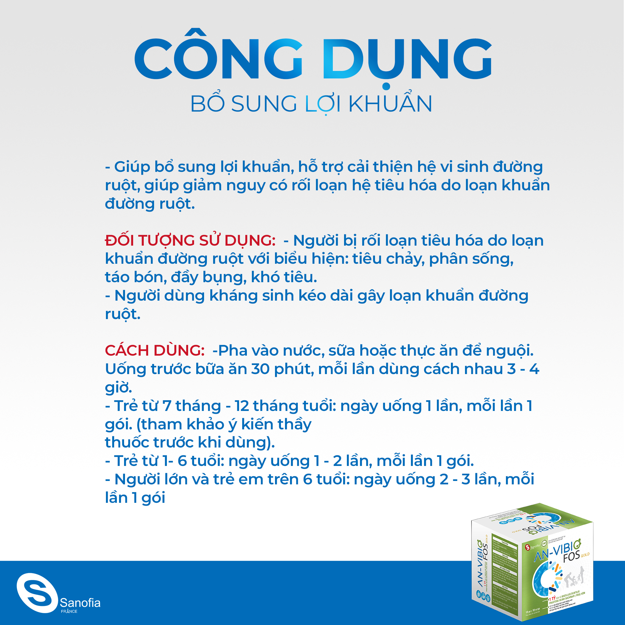 Men vi sinh An Vibio Fos Gold (Hộp 10 gói x 10 túi bột nhỏ) - Bổ sung lợi khuẩn, giảm rối loạn tiêu hóa từ các bào tử lợi khuẩn và kẽm -Thomsoncare