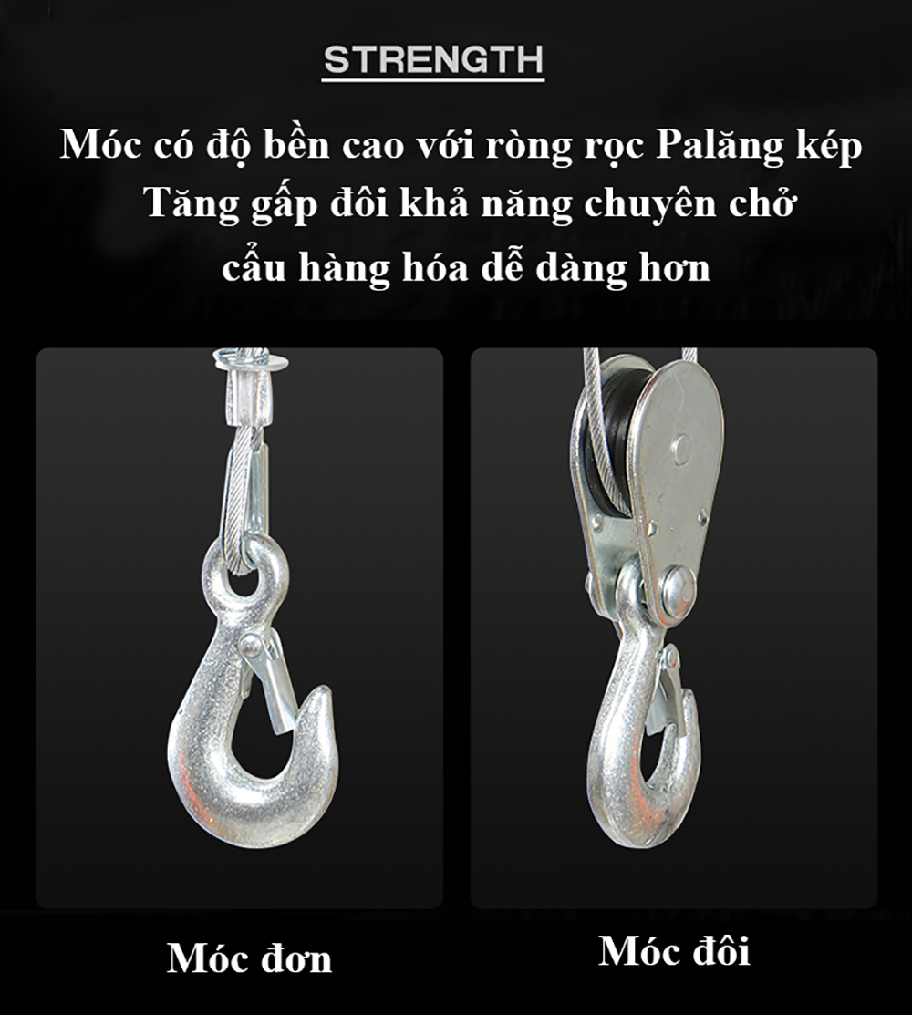 Bộ Tời Điện PA200 Kèm Rùa Điện Giúp Di Chuyển Tời Điện Dễ Dàng, Nâng Kéo Hàng Hóa Linh Hoạt - Hàng Chính Hãng