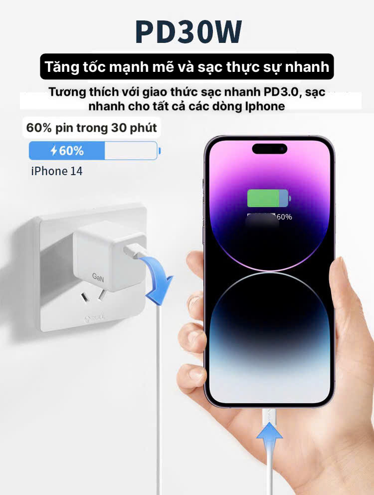 Củ sạc xuất Nhật GaN 30W KFLY ( JHX-AC2052) đạt chứng nhận PSE tiêu chuẩn Nhật Bản, được dùng thử 30 ngày, bảo hành hàng chính hãng 12 tháng