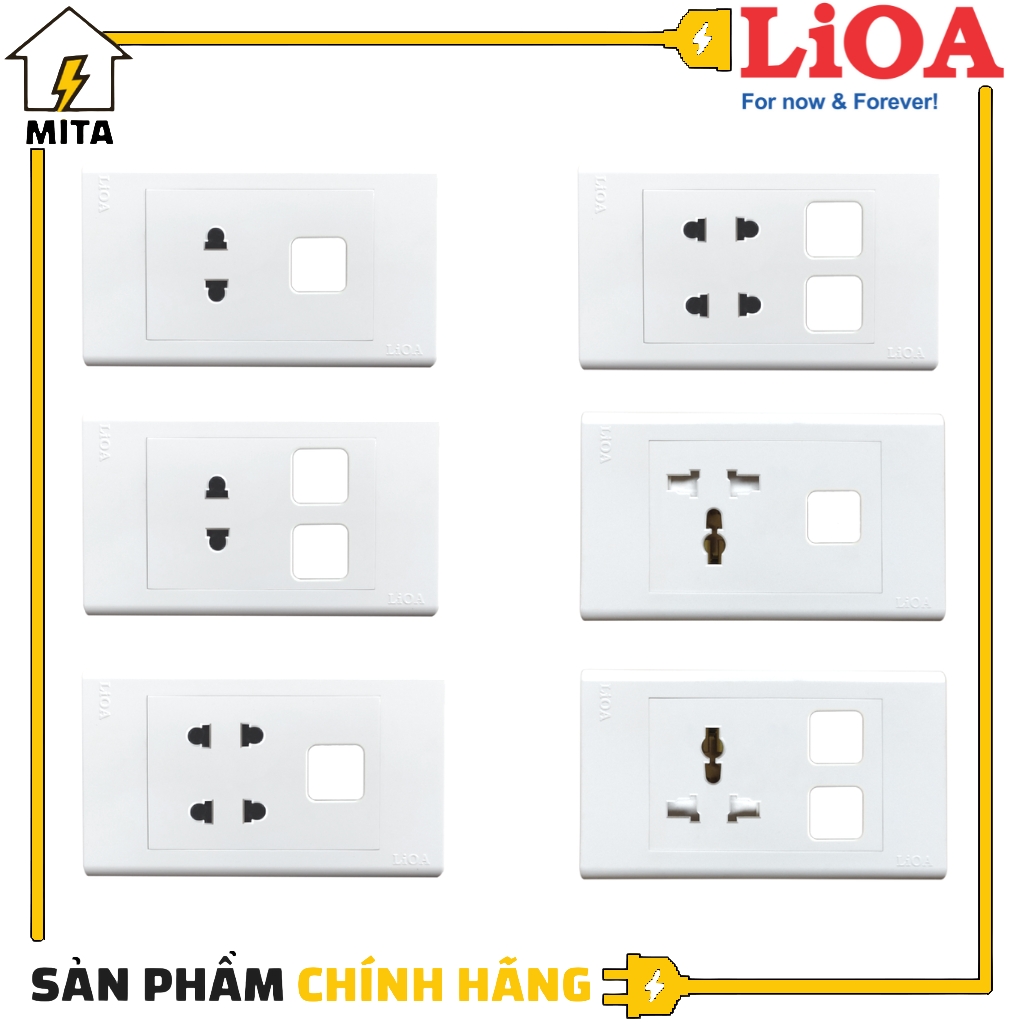 Mặt Ổ Cắm Điện Âm Tường + Lỗ Vuông LiOA - Lắp Âm Tường Hoặc Lắp Nổi