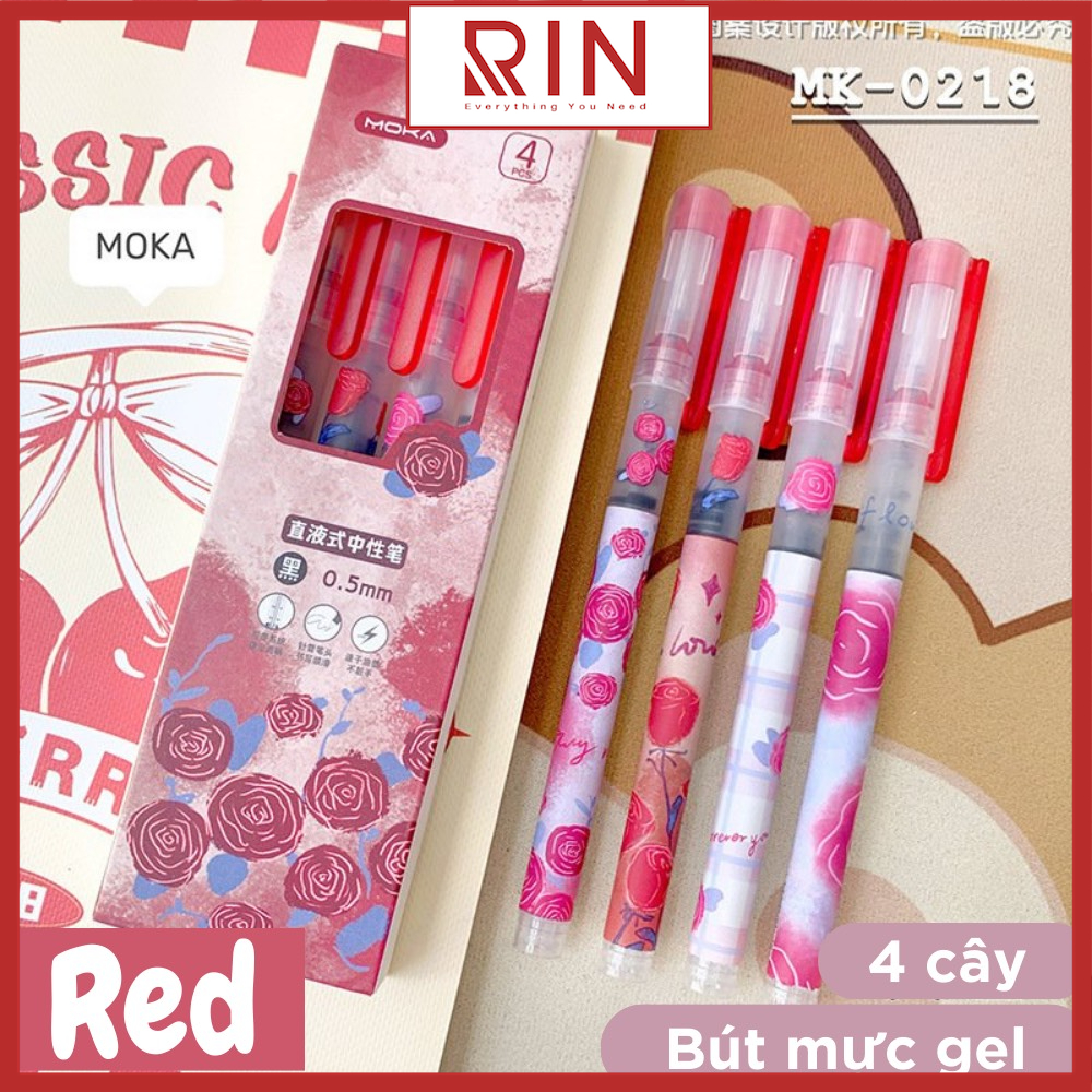 Bộ bút mực Gel nước / Bộ bút bi mực gel mực đen ngòi 0.5mm dùng ghi chép dành cho học sinh, sinh viên, văn phòng – Bộ 4 cây