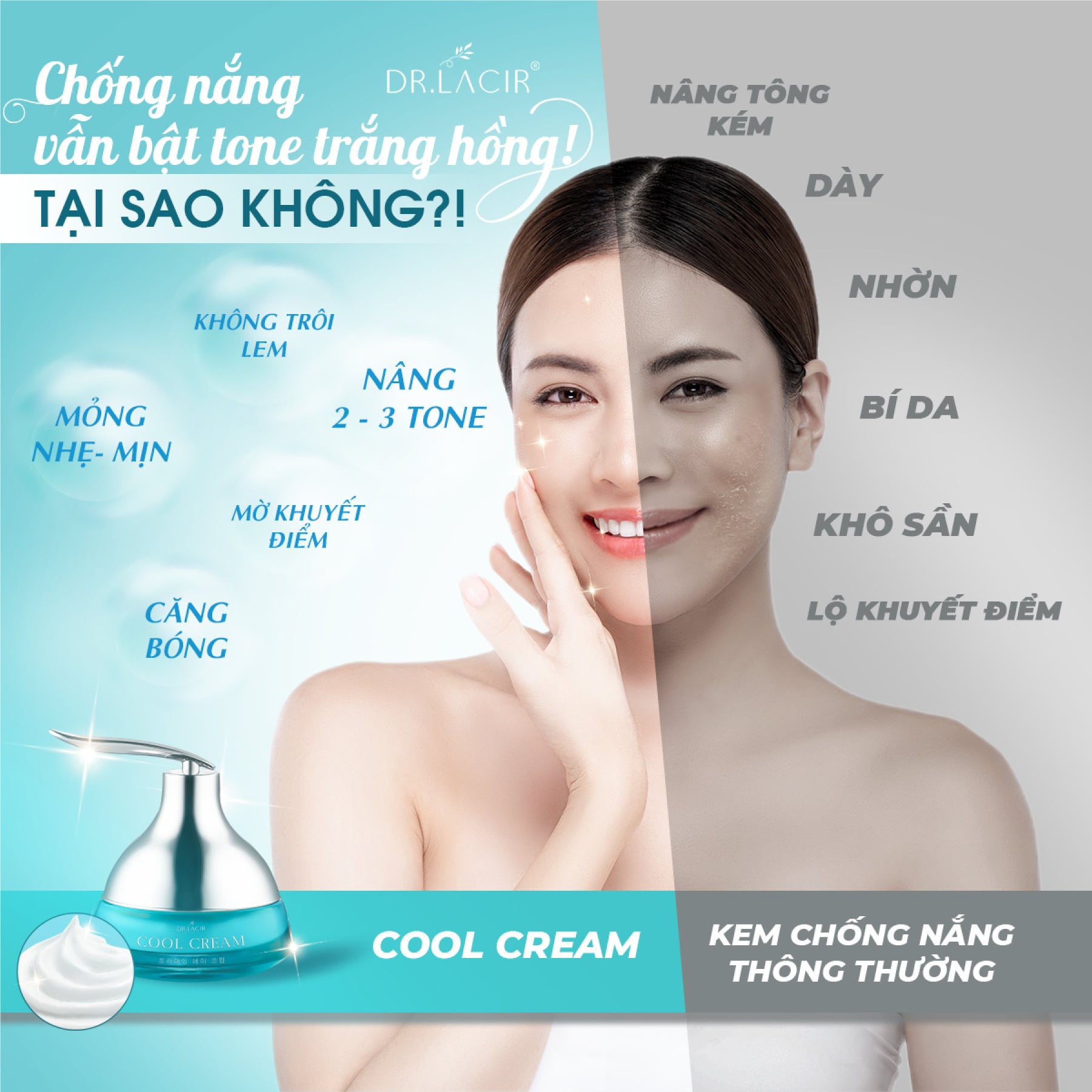 Kem Chống Nắng Vật Lý Dr Lacir - Cool Cream Kem Chống Nắng Dưỡng Da Ban Ngày (Chính Hãng Dr.Lacir)