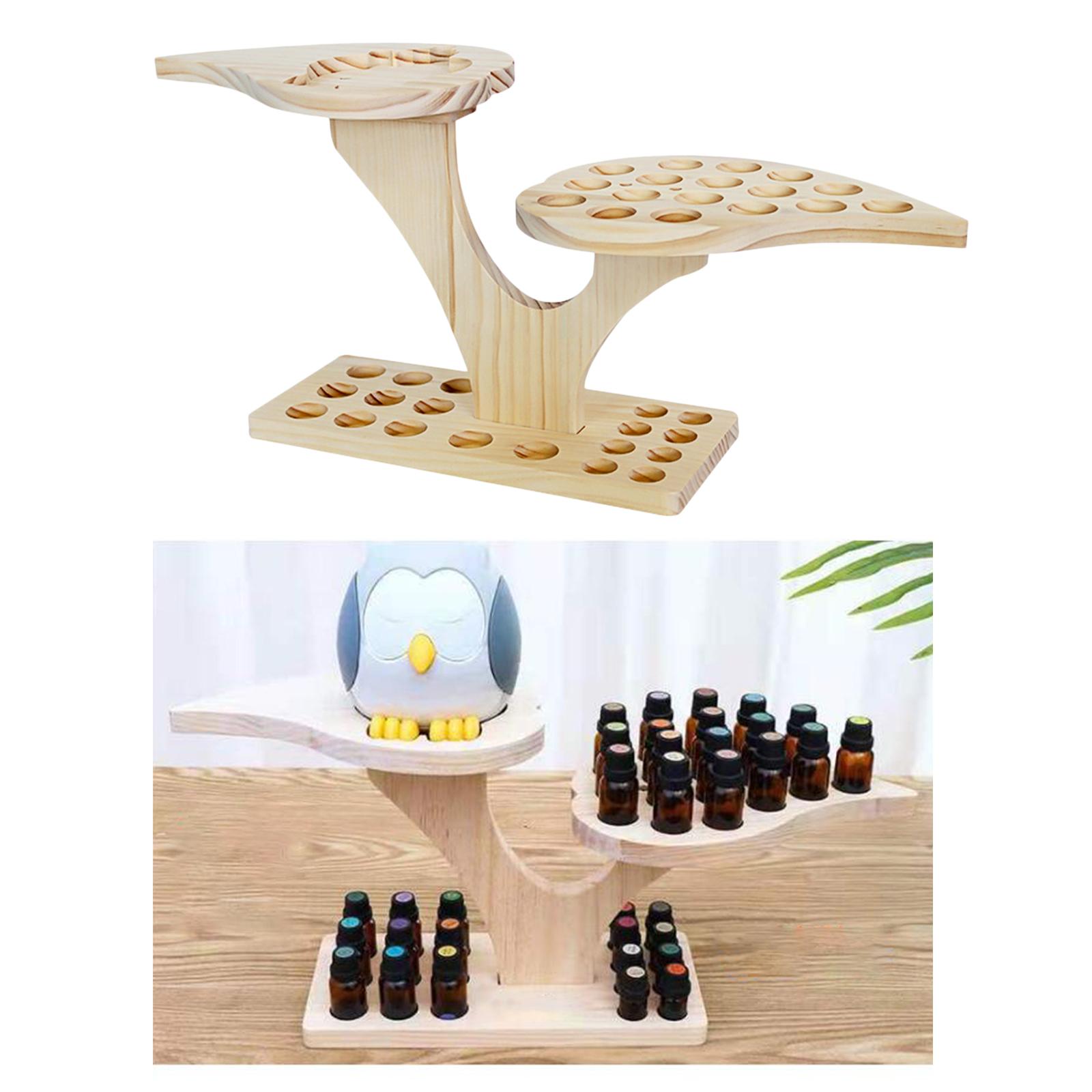 36 Slots Wood Essential Oils Stand Diffuser Holder Carousel Storage Shelf, 2 Tier Height
