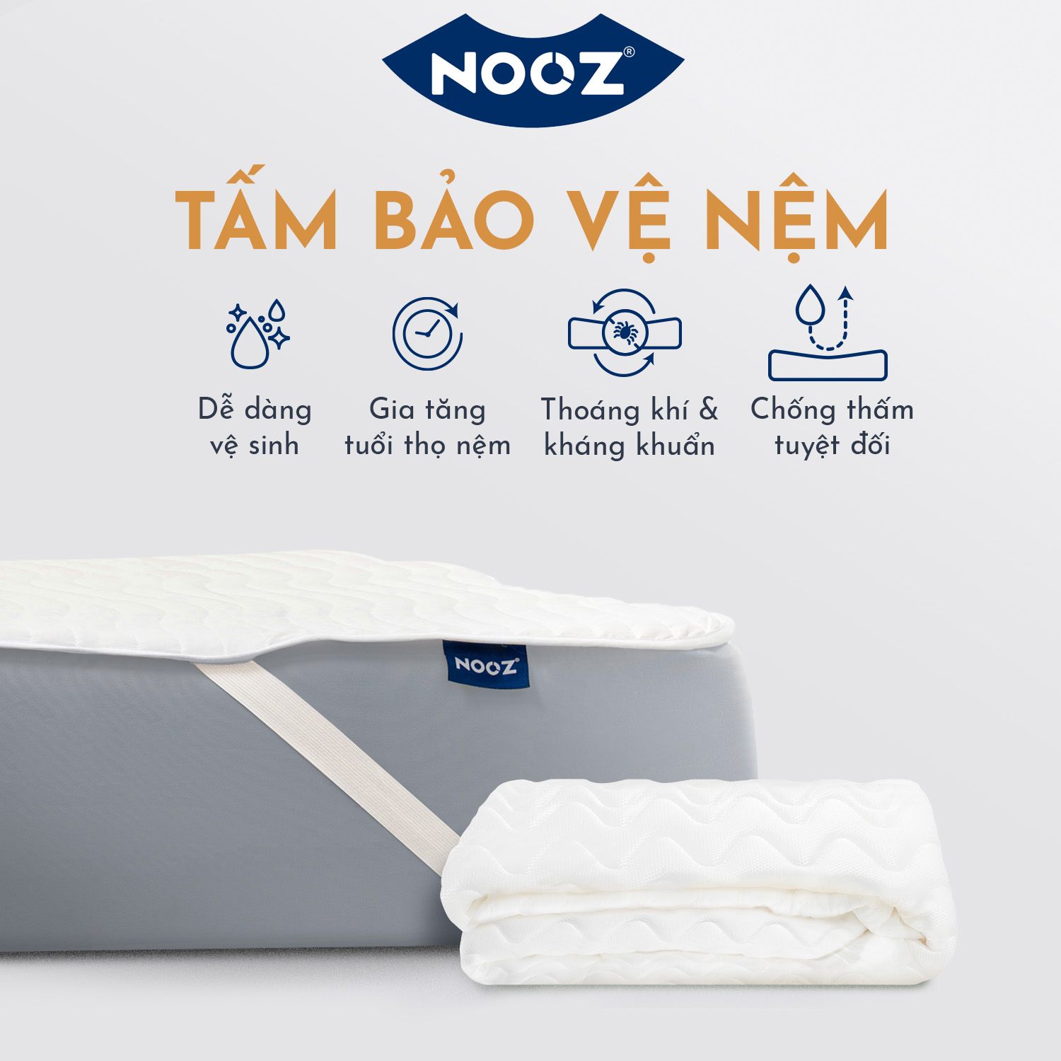 Tấm Lót Bảo Vệ Nệm (Mattress Protector) NOOZ Home Goods Chống Thấm Tuyệt Đối Bề Mặt Kháng Khuẩn Không Gây Kích Ứng Da