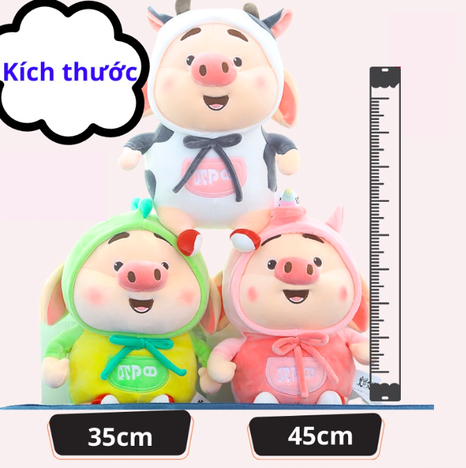 Thú nhồi bông heo tiktok cosplay bò sữa - Size từ 35cm đến 45cm -Quà tặng gấu. bông heo tiktok đáng yêu êm mịn