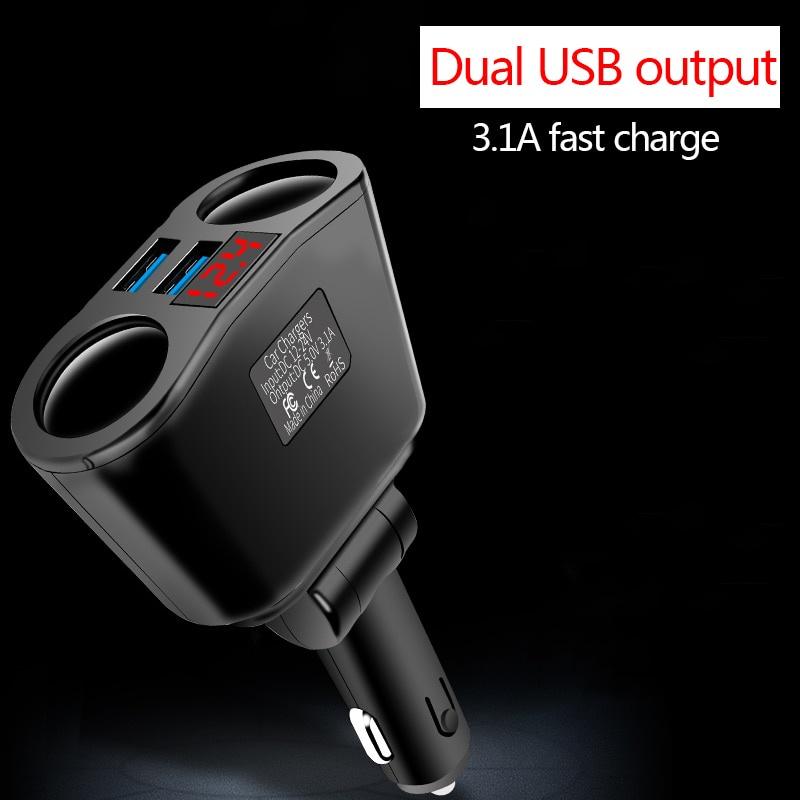 Tẩu Sạc Nhanh usb 12-24V 3.1A 2 Cổng usb Kèm 2 Cổng Sạc Xe Hơi