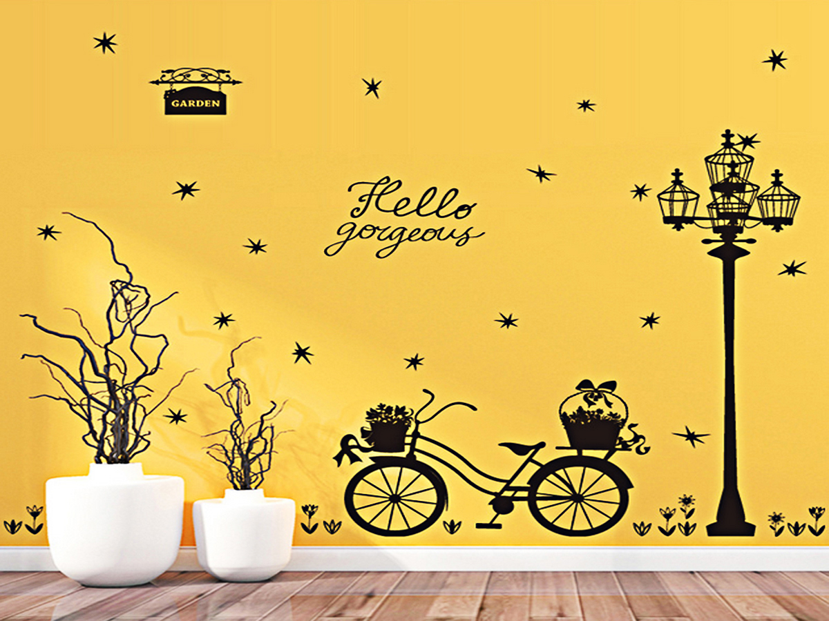 Decal dán tường xe đạp và cột đèn đen sk9264