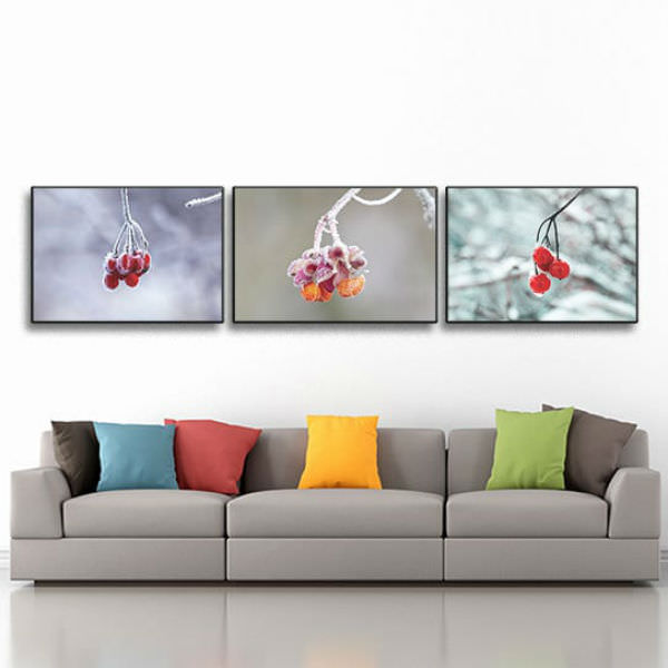 Bộ 3 Tranh Canvas Viền Composite Treo Tường Mùa Đông "Sắc Đỏ Trong Tuyết Trắng" W514