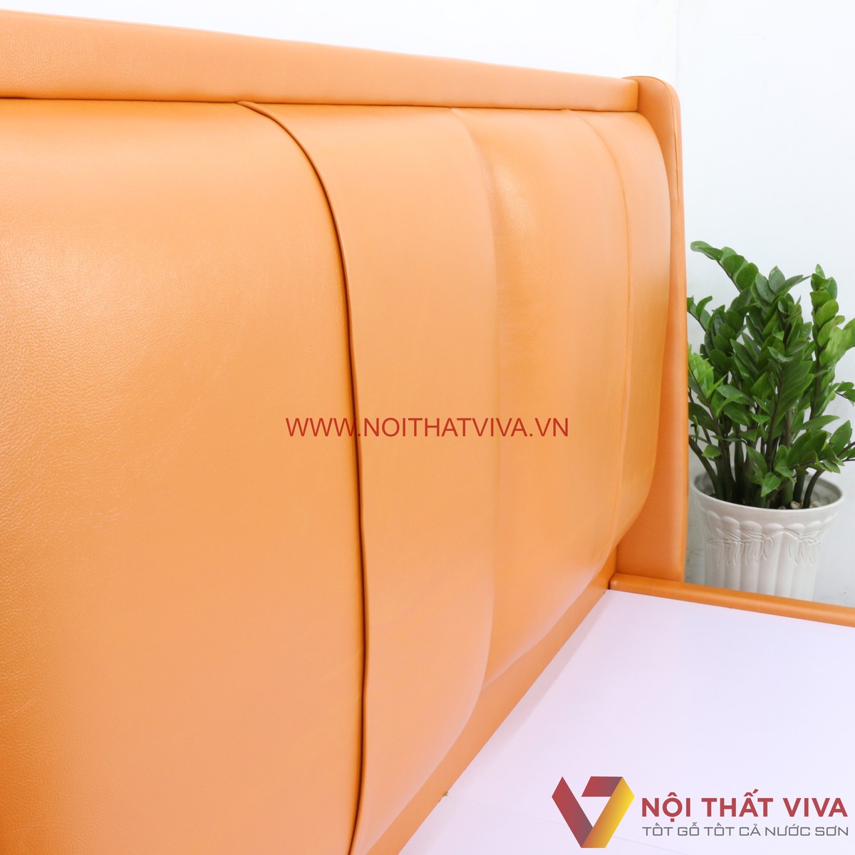 Giường Bọc Da Cao Cấp Hiện Đại Gỗ MDF Màu Cam Đẹp Sang Trọng Giá Tốt