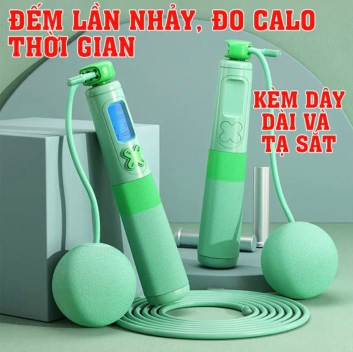 Dây nhảy không dây đếm số 4in1-  đo Calo thể dục giảm cân tại nhà có tạ sắt và dây lõi thép( có hộp đựng xịn)kèm Dây thay thế