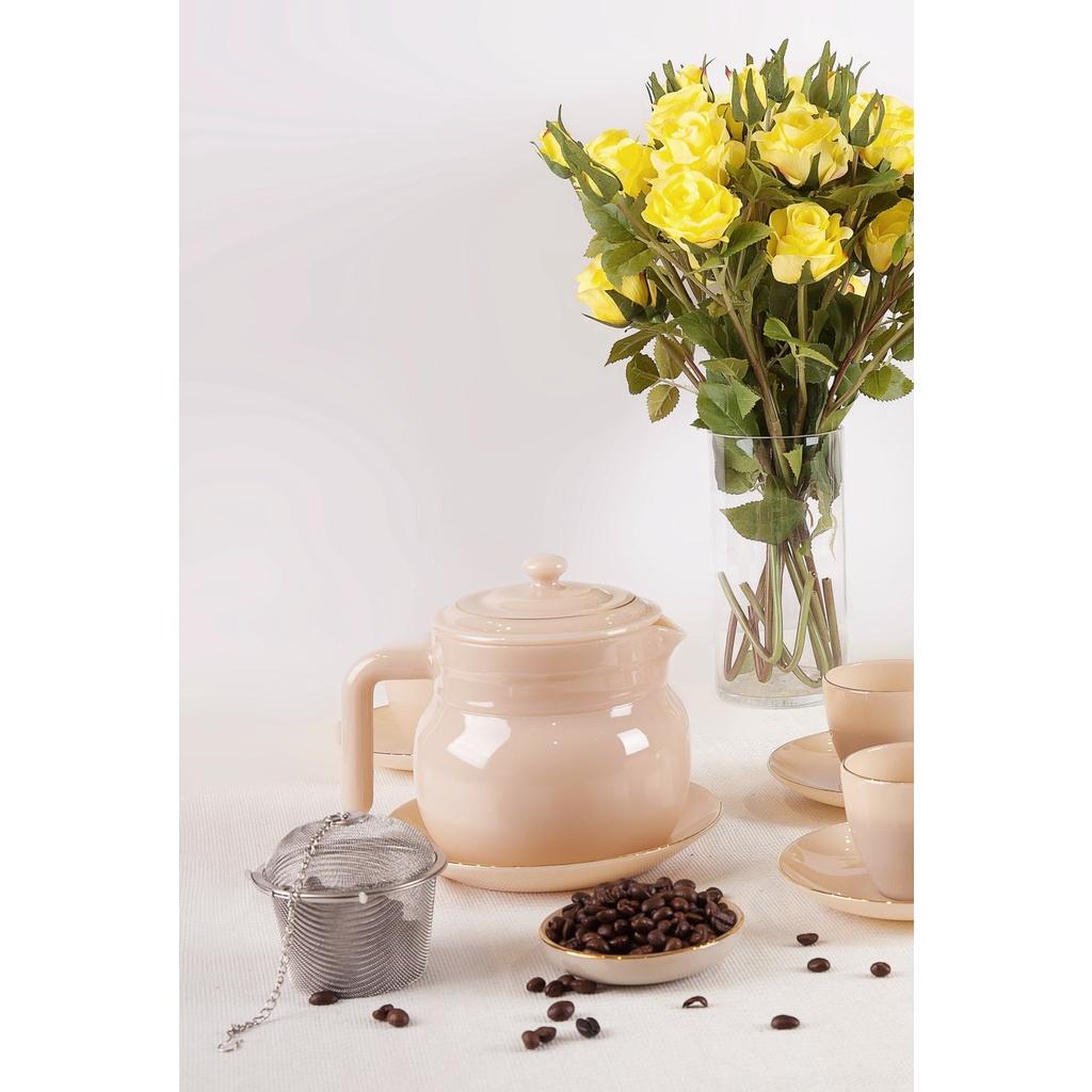 Bộ ấm tách cafe thủy tinh ngọc USA Homeset màu nâu Topaz