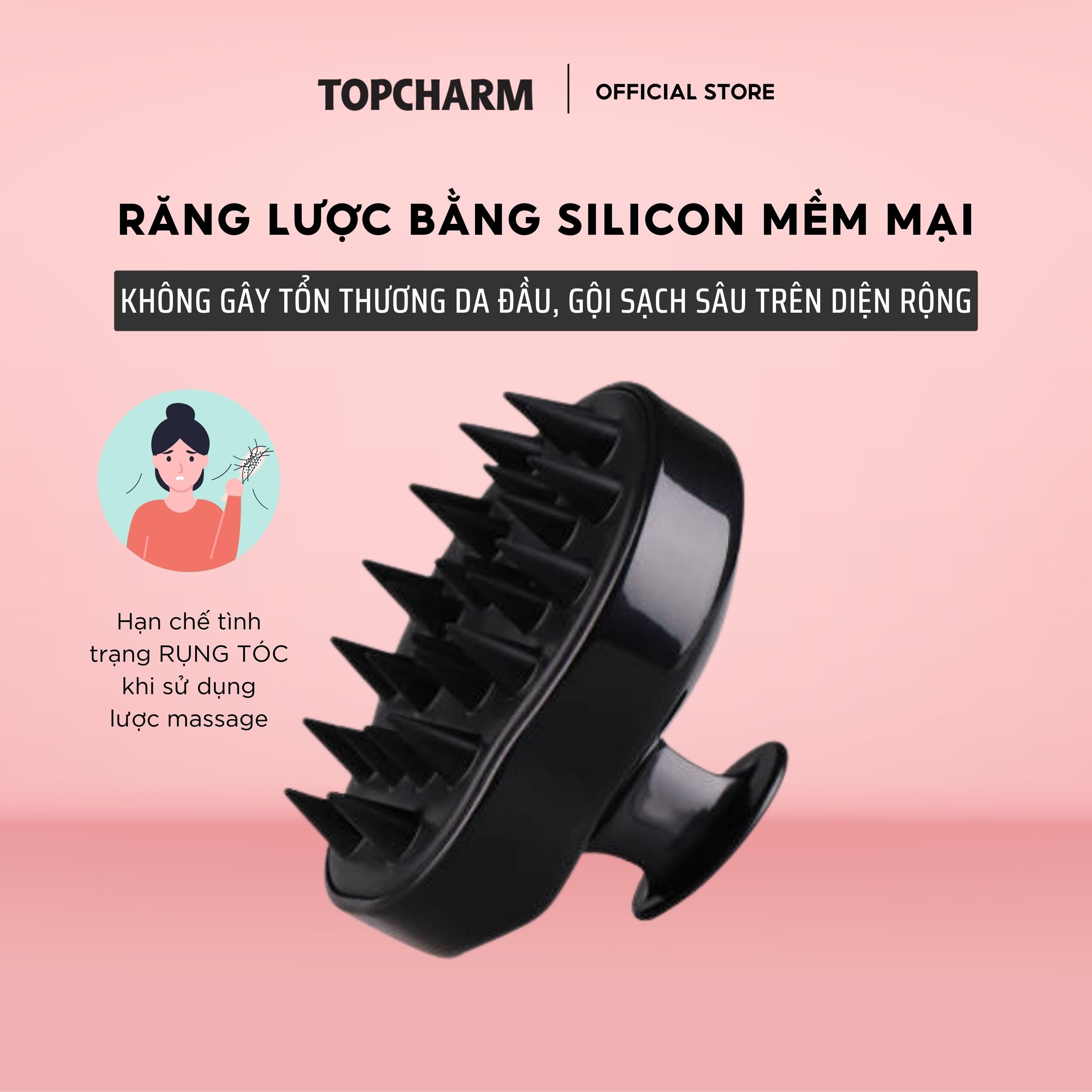 Lược gội đầu silicon TOPCHARM - Massage da đầu, làm sạch sâu, giúp tăng tuần hoàn máu, giảm gãy rụng và kích thích mọc tóc