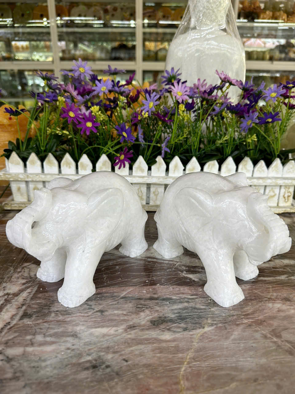 Tượng voi phong thủy đá cẩm thạch - Dài 15 cm