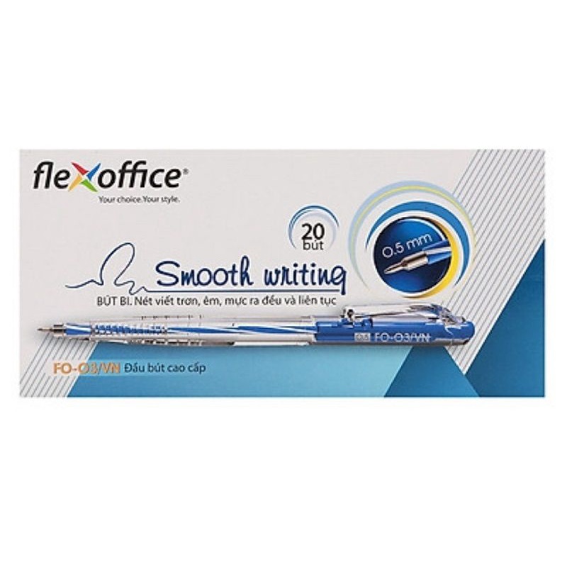 Hộp 20 cây bút bi Flexoffice FO-03 ngòi 0.5mm I Bút bi 3 cạnh