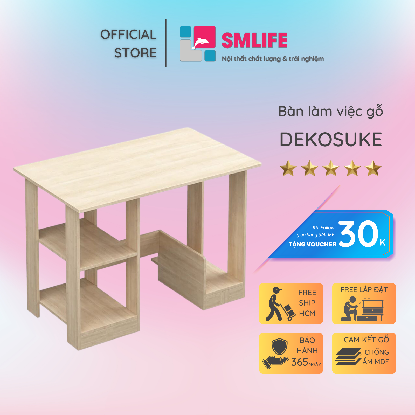 Bàn vi tính nhỏ bằng gỗ công nghiệp SMLIFE Dekosuke