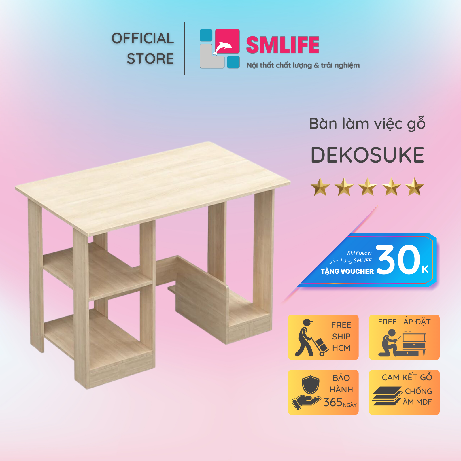 Bàn làm việc, bàn học gỗ hiện đại SMLIFE Dekosuke | Gỗ MDF dày 17mm chống ẩm | D100xR40xC75cm