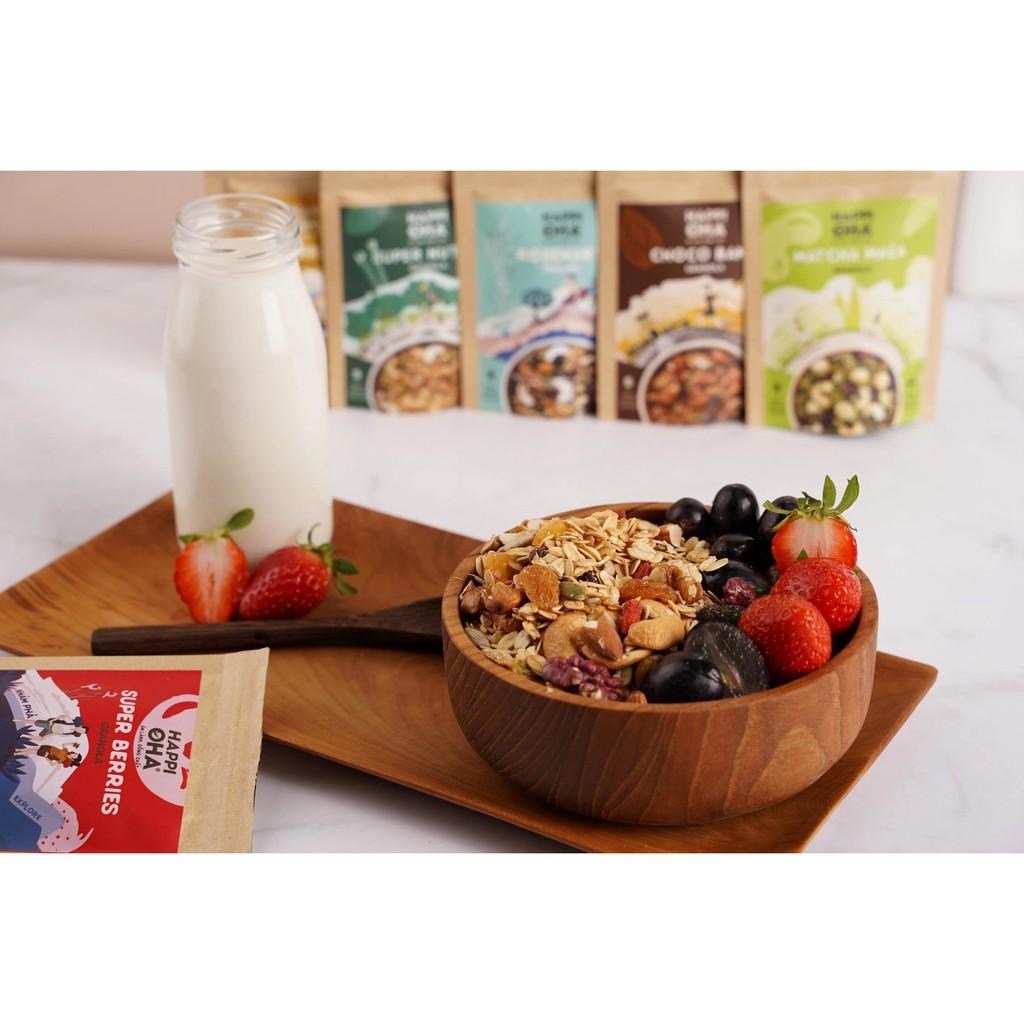 Granola Super Berries HAPPI OHA - Ngũ Cốc Ăn Sáng/Ngũ Cốc Ăn Kiêng Không Đường Tinh Luyện Vị 8 Loại Hạt Trái 280g