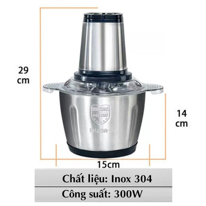 Máy xay thịt, máy xay sinh tố cối inox 3 lưỡi đa năng,Công suất 300W xay thịt, tỏi ớt, rau củ quả