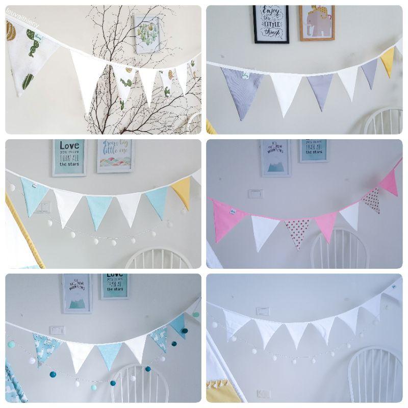 Dây cờ tam giác vải kaki canvas xịn may đẹp - 2,2m -2,4m Dây cờ trang trí Decor Sinh nhật nhiều màu