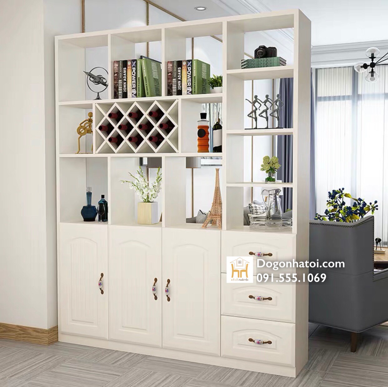 KỆ - TỦ TRƯNG BÀY, TỦ RƯỢU, VÁCH NGĂN PHÒNG KHÁCH TR607 - 2m x 1m6