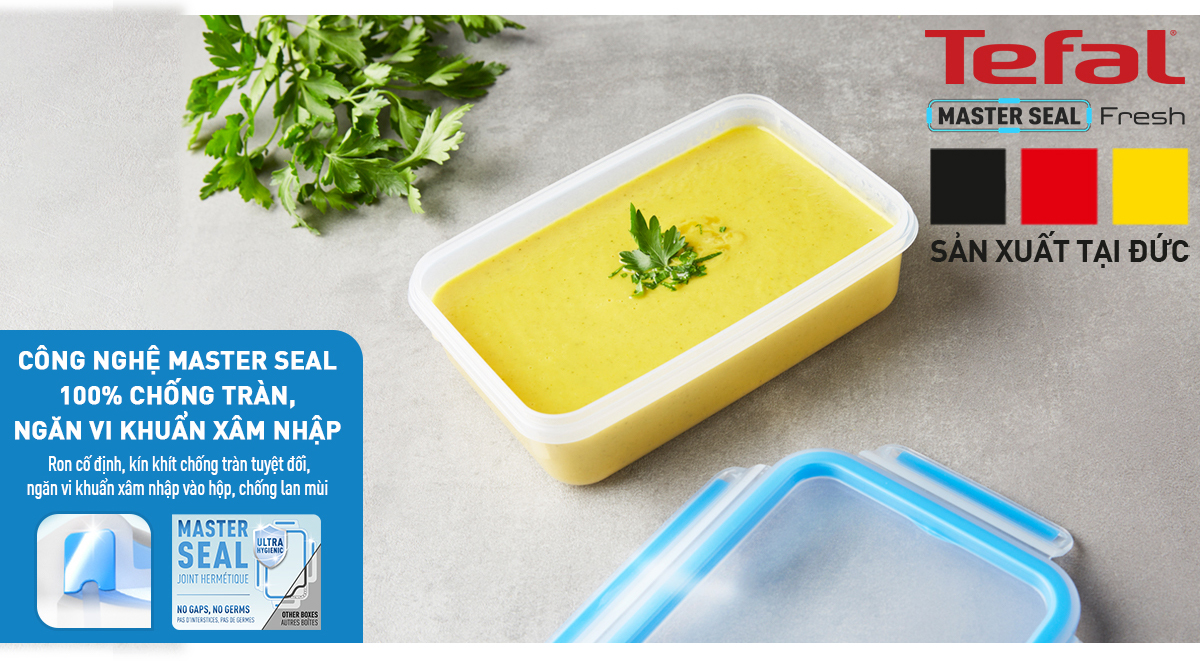 Bộ 3 hộp nhựa vuông Tefal Masterseal Fresh 0.55L, 0.8L, 1L - xanh