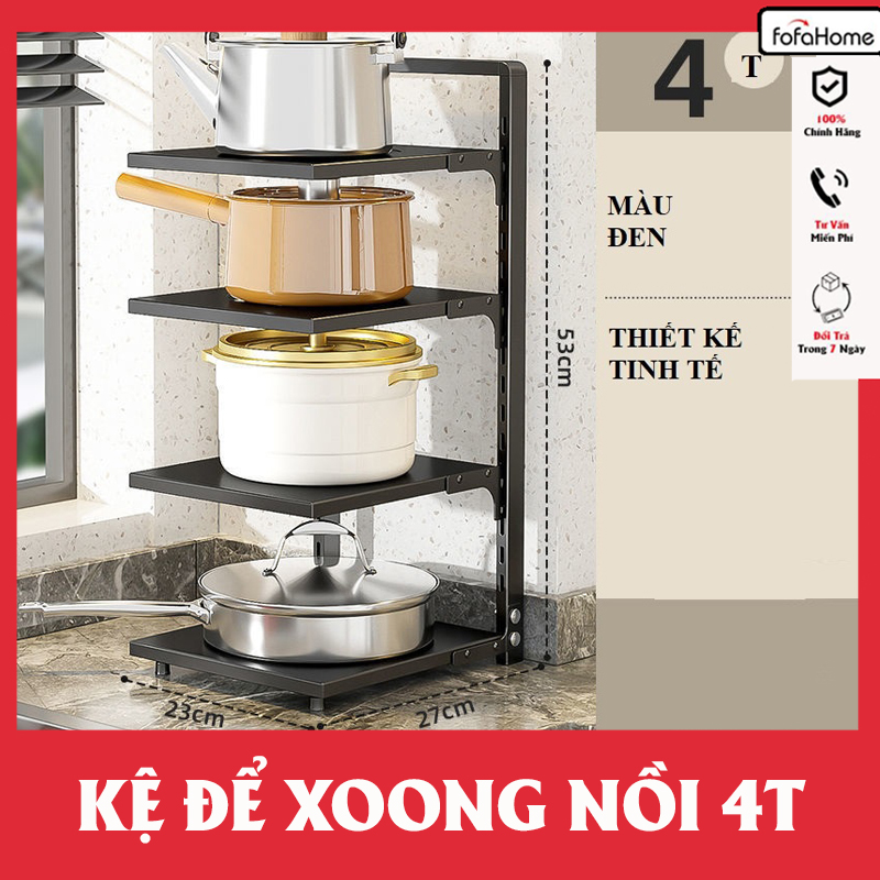 Giá Để Xoong Nồi Chảo Thép 4 Tầng Có Thể Điều Chỉnh Kệ Đựng Xoong, Nồi, Kệ Để Đồ Gầm Tủ Nhà Bếp 4 Tầng Đa Năng Tiện Lợi