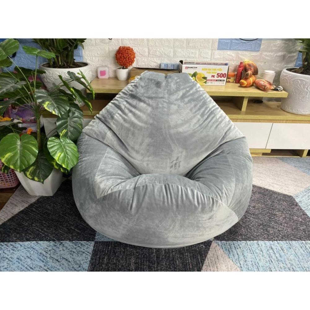 Ghế xốp dáng lê, size L. xám nhung đơn màu, có xốp