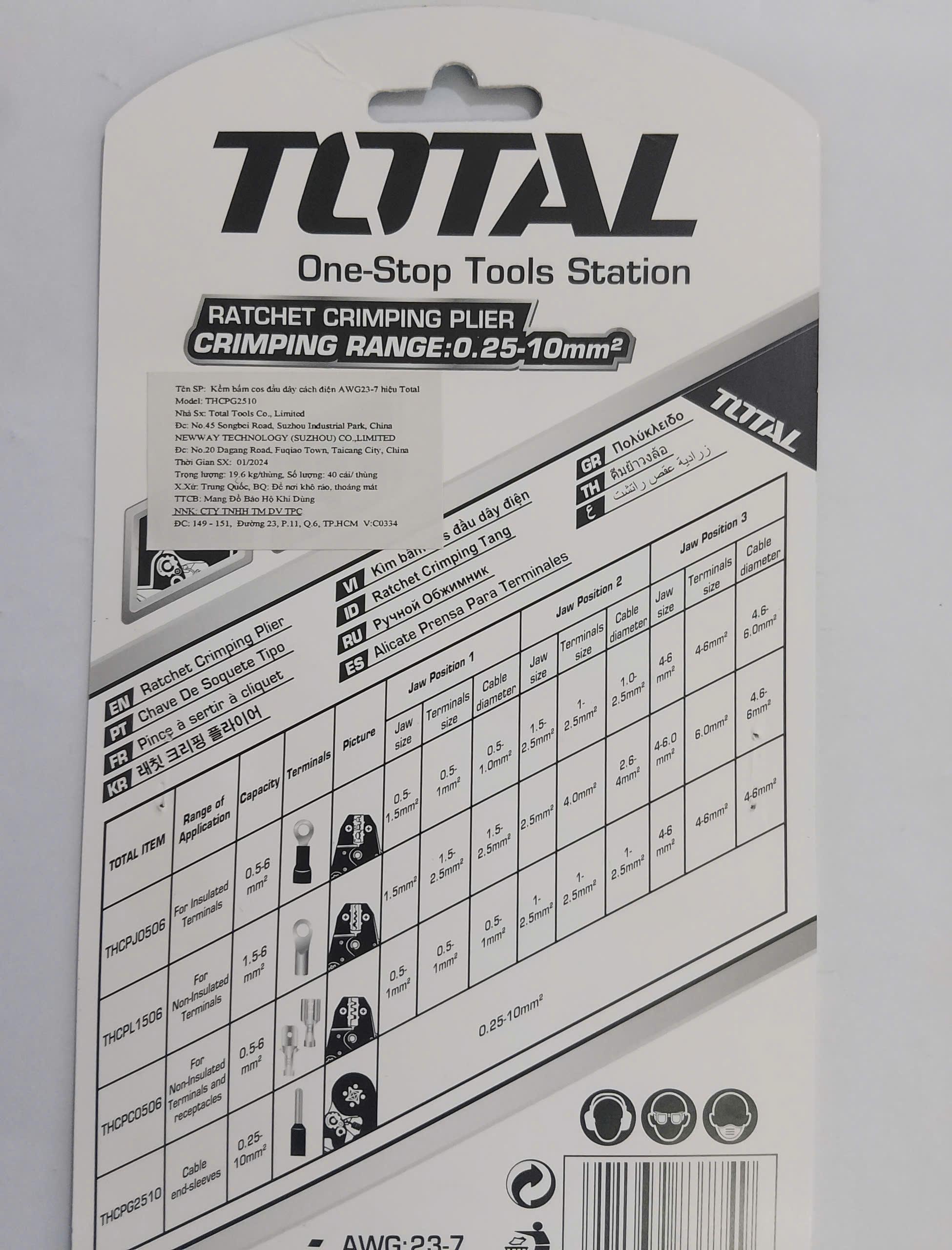KỀM BẤM COS ĐẦU DÂY CÁCH ĐIỆN AWG23-7 TOTAL THCPG2510 - HÀNG CHÍNH HÃNG
