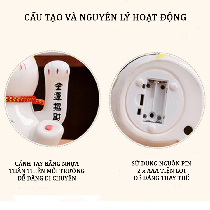 Mèo Thần Tài Phong Thuỷ May Mắn Bằng Sứ Lớn Cao 16cm Có Vẫy Tay Kèm Mệm Lót Để Bàn - Quà tặng mừng khai trương