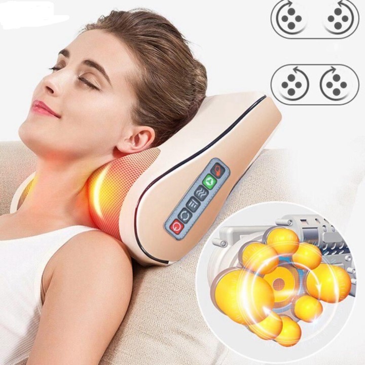 Gối massage cổ vai gáy, máy massage hồng ngoại 20 bi cao cấp