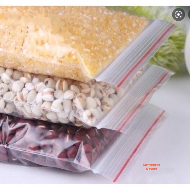 100g Túi Zip Trong Chỉ Đỏ To Size 12cm x 7cm