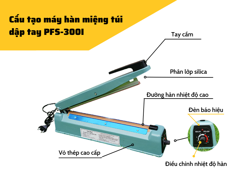 Máy hàn miệng túi dập tay Yamafuji PFS-300I (Vỏ thép) Hàng chính hãng