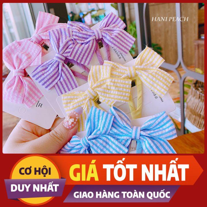 Set 2 - kẹp tóc vải nơ ca.ro tiểu thư Nunam shop kẹp tóc tiểu thư đẹp cute