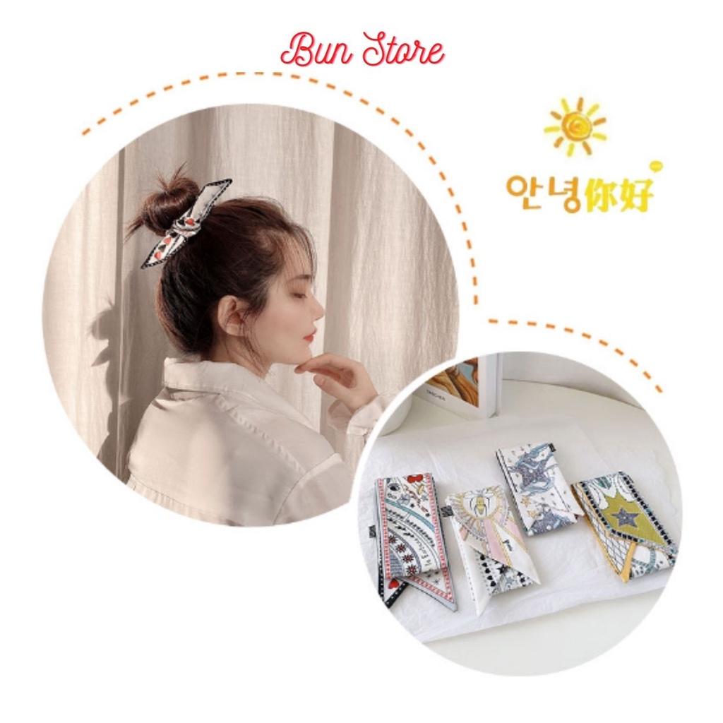 Băng Đô Lụa Thắt Nơ In Họa Tiết Hoa Phong Cách Hàn Quốc Cho Nữ- Khăn lụa thắt nơ buộc cổ Khăn Buộc túi xách