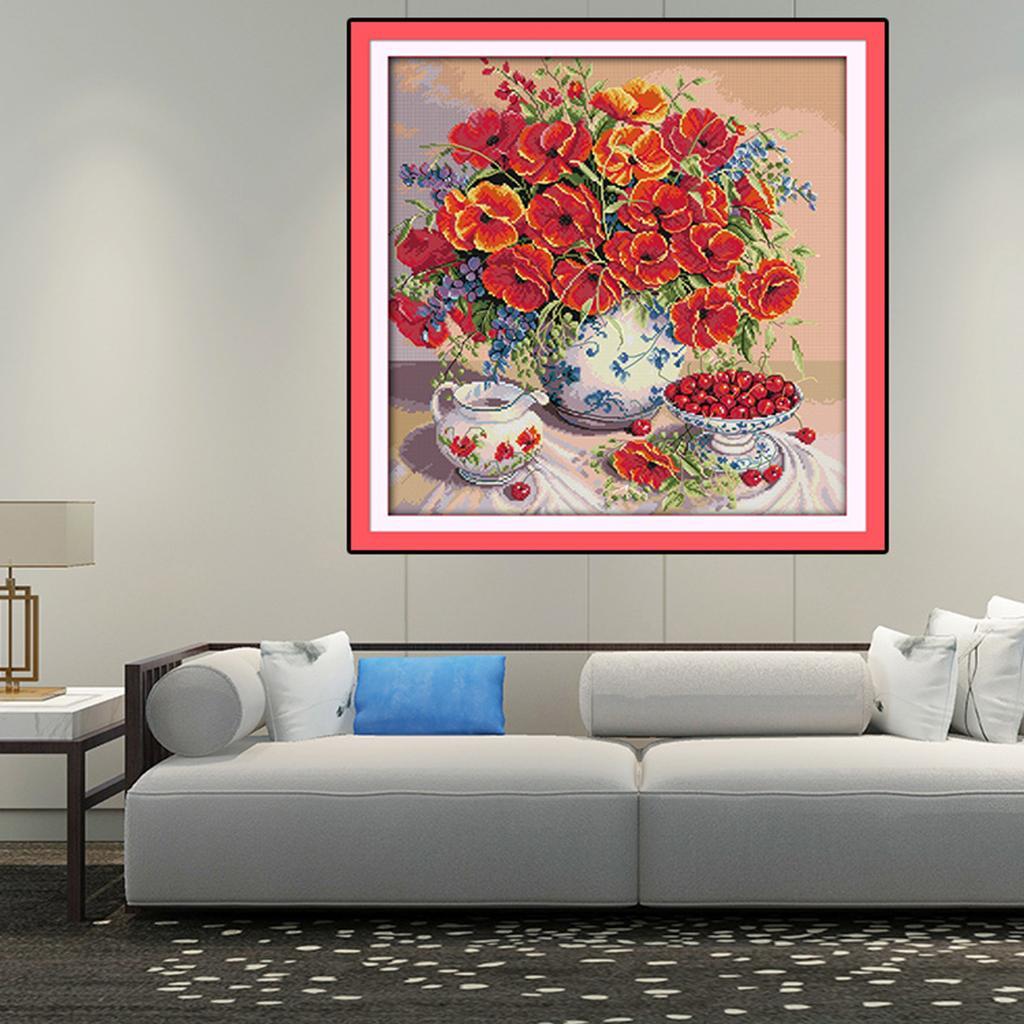 Flowers Cherry Stamped Cross Stitch Embroidery Kit 14CT Counted Dimensions