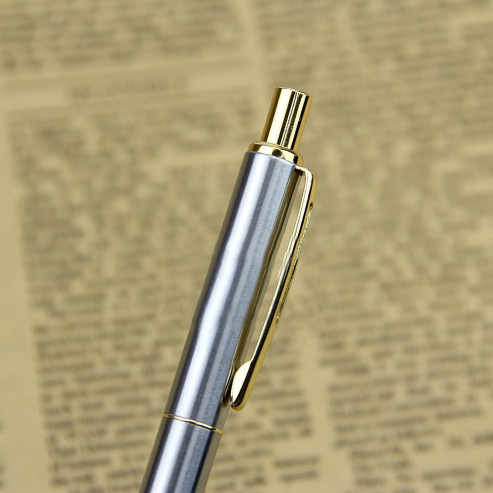  Bút Bi Ngòi Bấm Nét 0.7mm Mực Xanh Vỏ Kim Loại BP037 Thanh cài Vàng